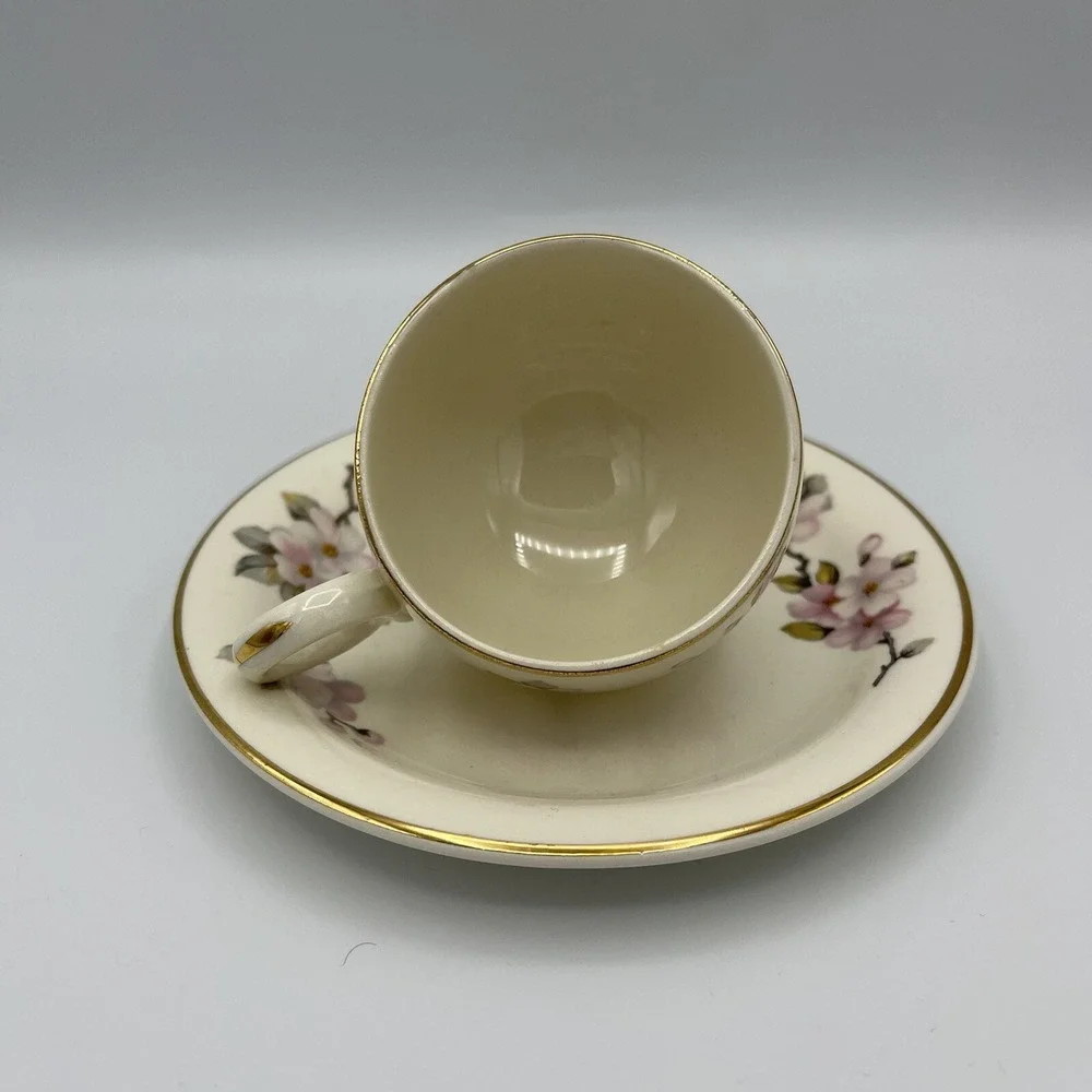 Vintage Homer Laughlin Demitasse Cup Saucer Eggshell Dogwood Floral Gold USA‎